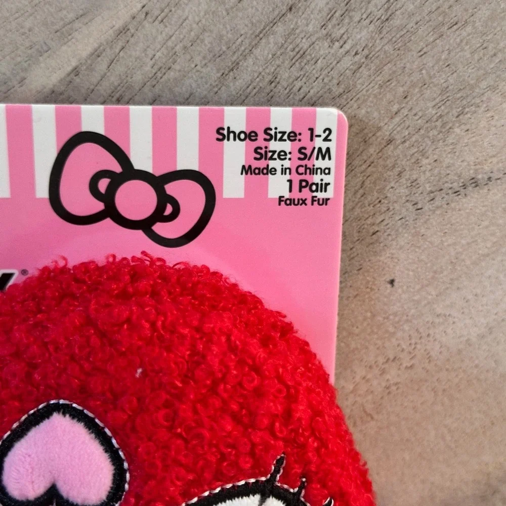 Hello Kitty Kids Red Sherpa Faux Fur Slippers Size 1-2 S/M Sanrio New